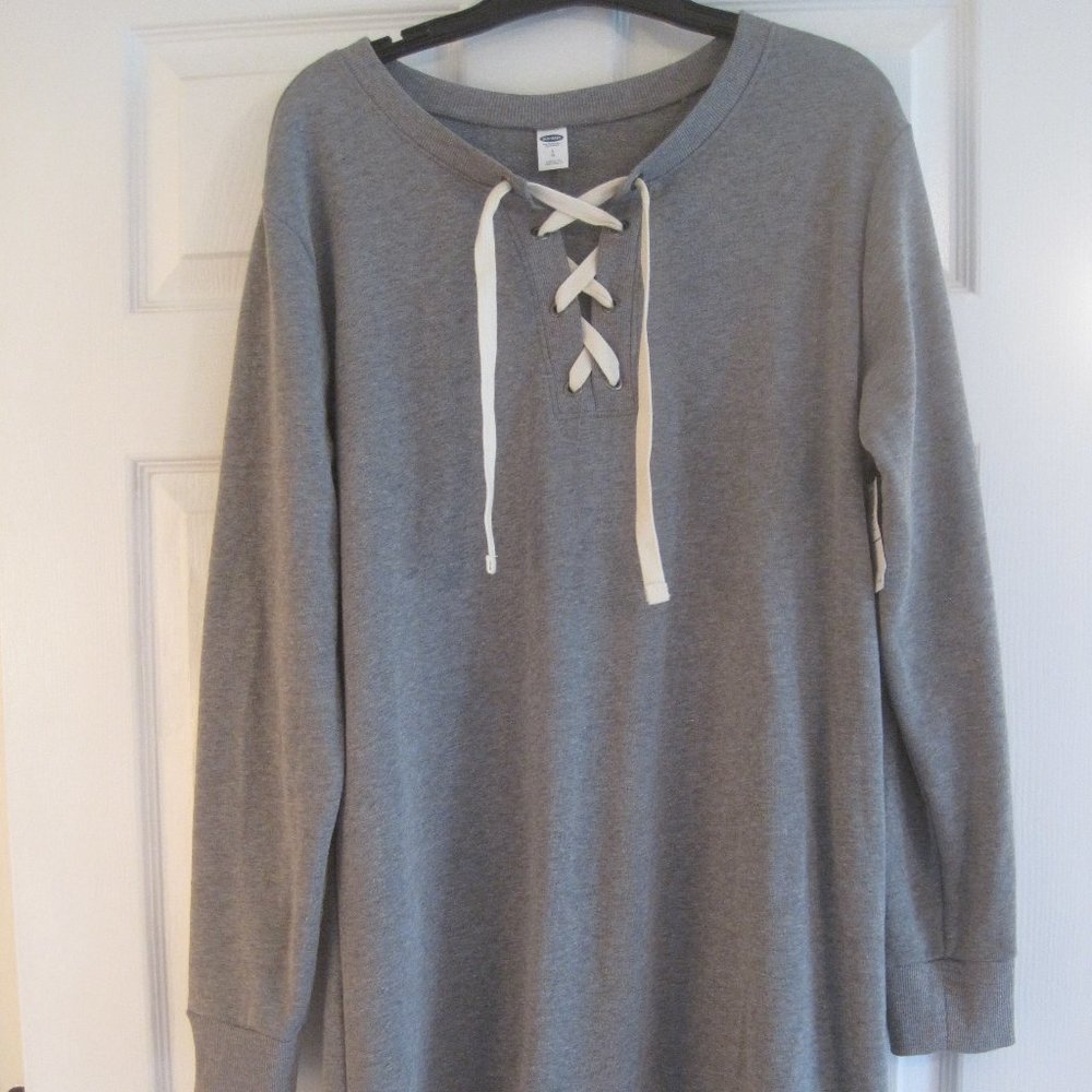 OLD NAVY GRAY LONG SLEEVE DRESS WITH LACE UP FRONT